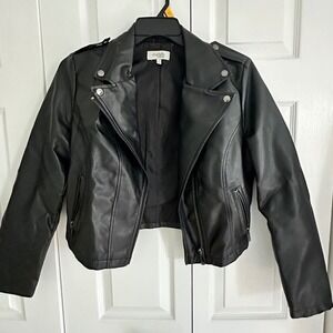 Charlotte Russe Womens Black Faux Leather Moto Jacket Size L